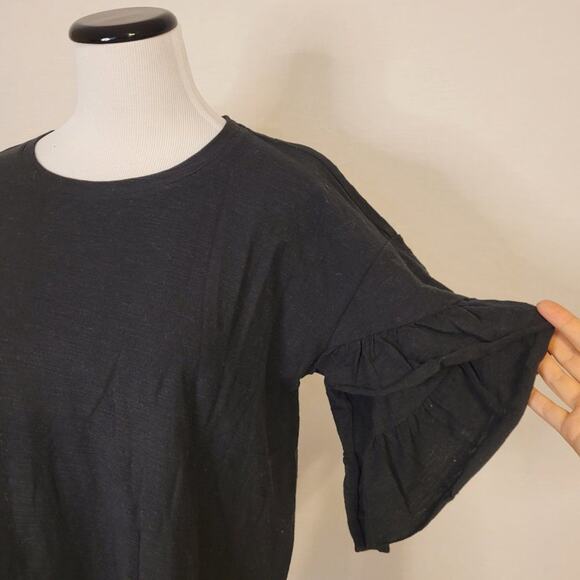 Vince Camuto Ruffle Sleeve Black Tee - S - Picture 5 of 10
